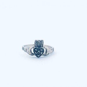 Estate Sterling Silver 925 Claddagh Ring Heart & Crown Design, Size 7, 2.5g